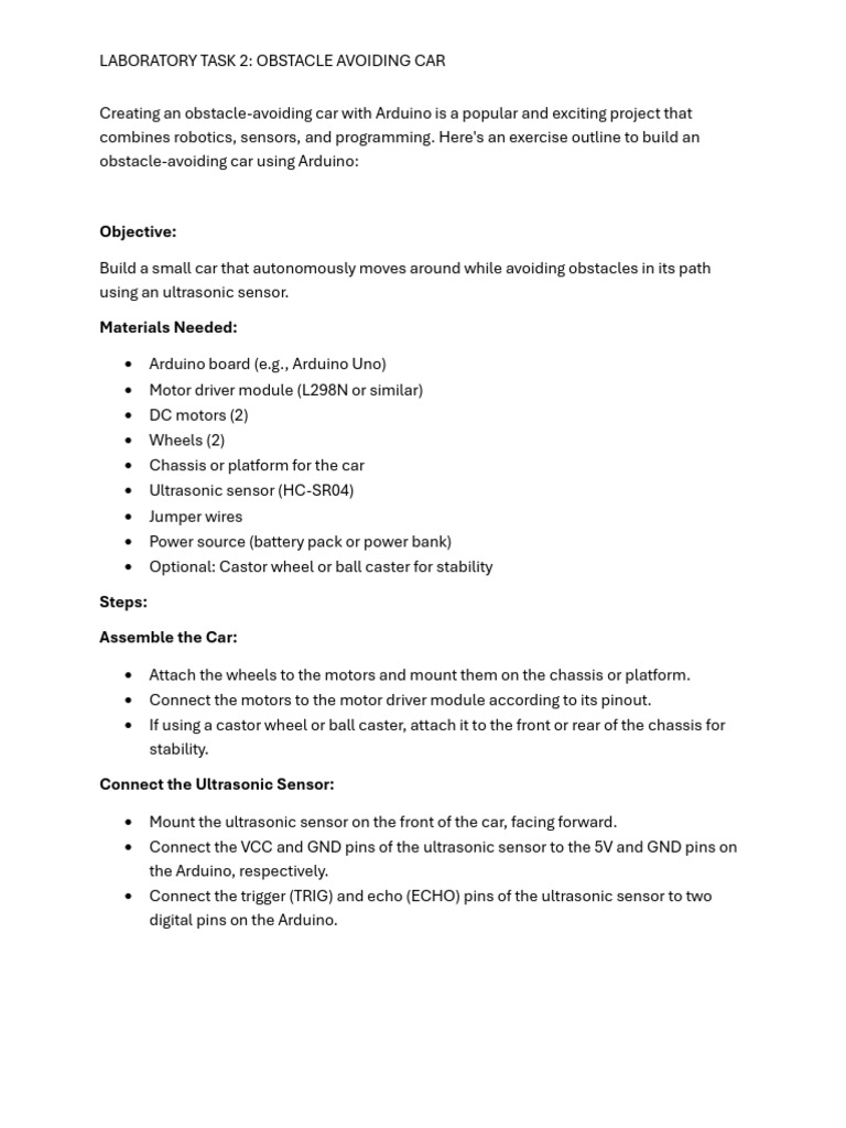 LAB TASK 2 obstacle avoiding car | PDF