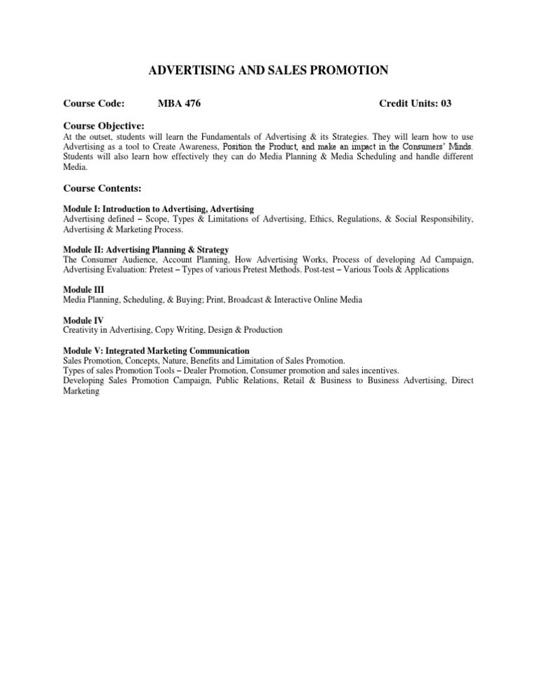 Advertising and Sales Promotion Course | PDF | Advertising | Sales