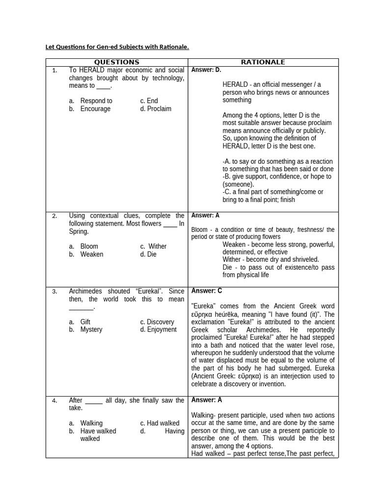 Let Questions For Gen-ED | PDF