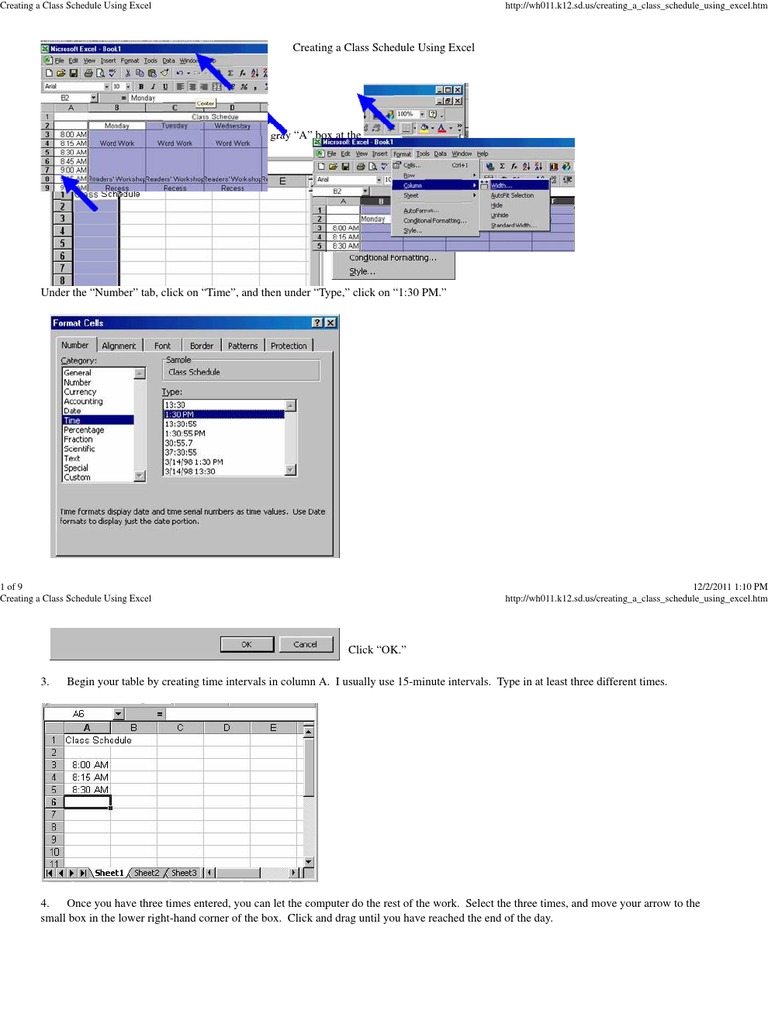 Excel Class Schedule Creation Guide | PDF | Microsoft Excel | Computing