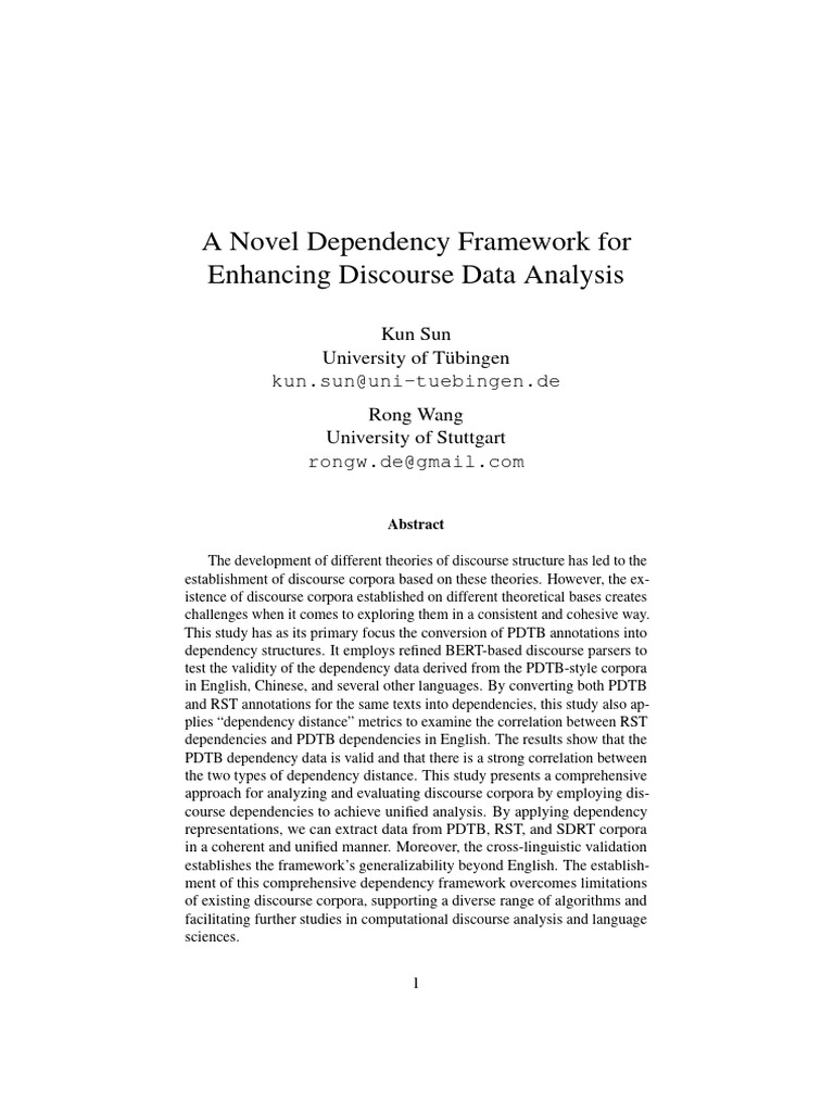 A Novel Dependency Framework For Enhancing DiscourSE | PDF | Parsing ...