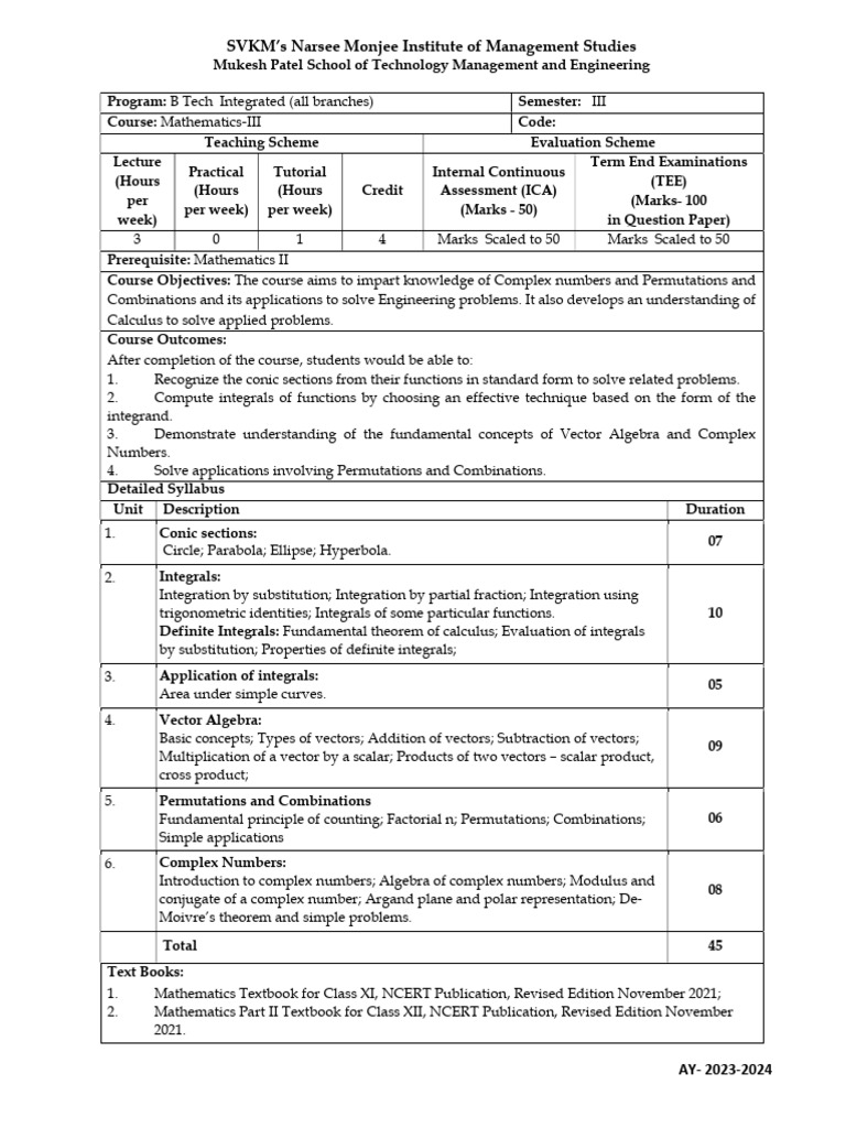Mathematics III Syllabus | PDF
