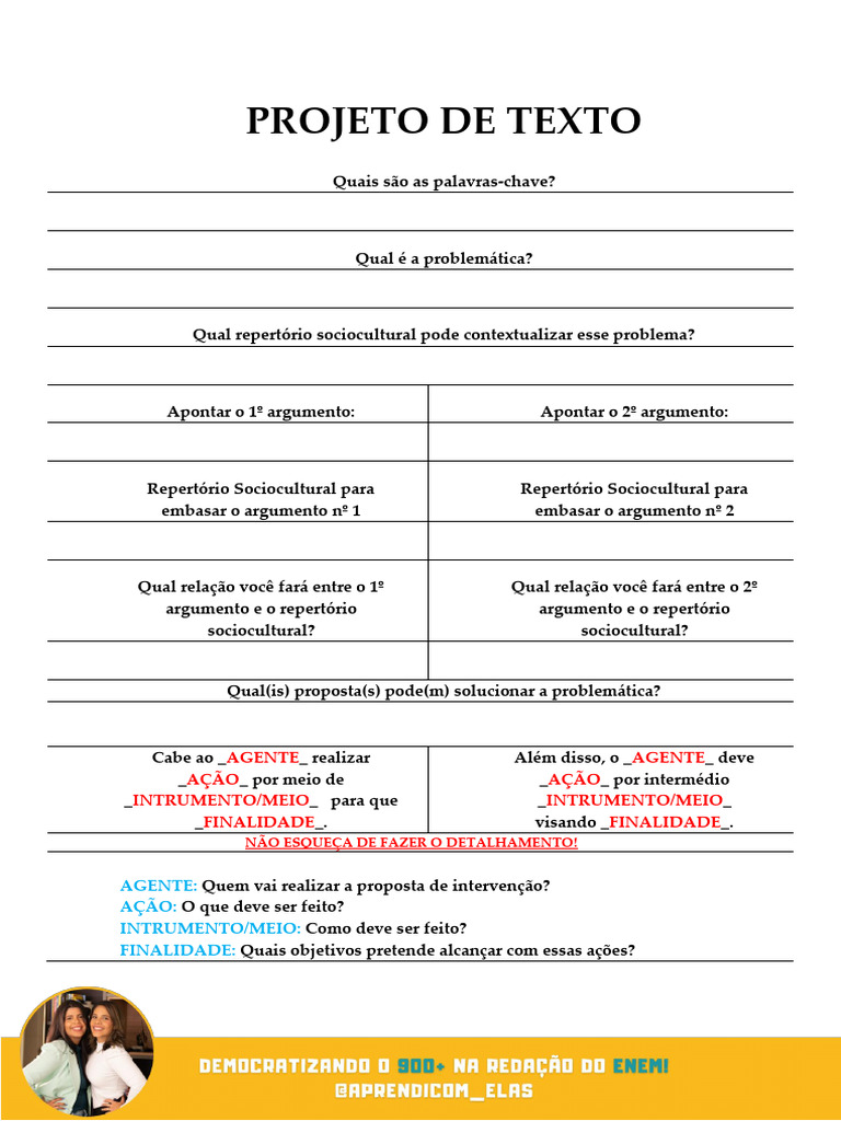 PROJETO DE TEXTO - Aprendi Com Elas | PDF