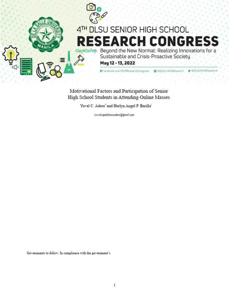 Motivational Factors And Participation Of Senior High School Stud Pdf