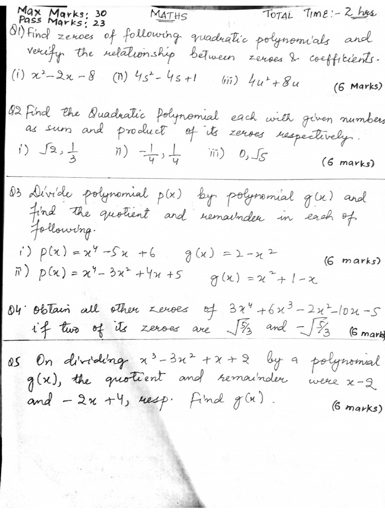 10th Class Test Papers | PDF