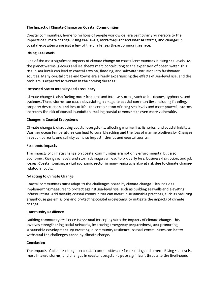 The Impact of Climate Change On Coastal Communities | PDF
