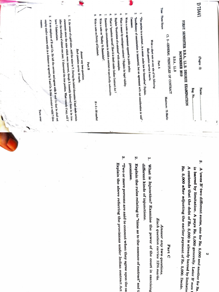 CONTRACT 2019 Bba LLB FIRST SEMESTERR | PDF