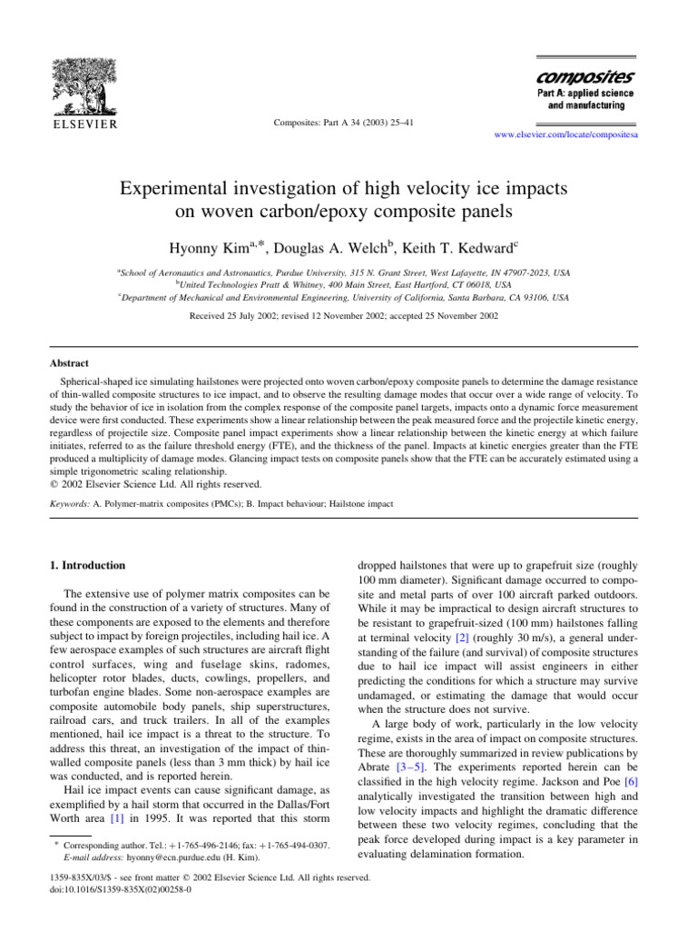Experimental Investigation of High Velocity Ice Impacts On Woven Carbon ...
