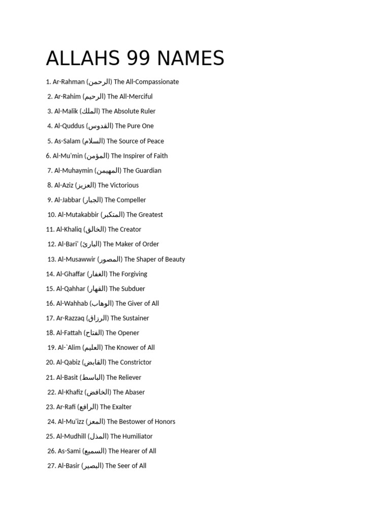 Allahs 99 Names | PDF | Religious Belief And Doctrine | Theology