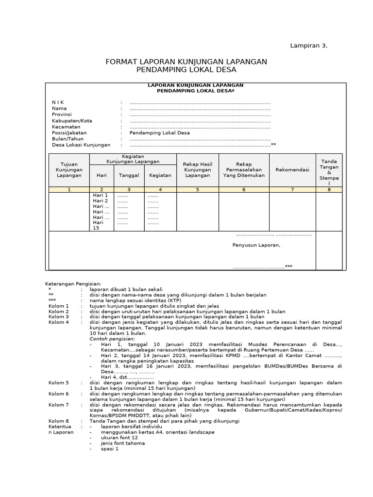 Contoh Format Laporan Kunjungan Lapang PLD PTO 2023 | PDF