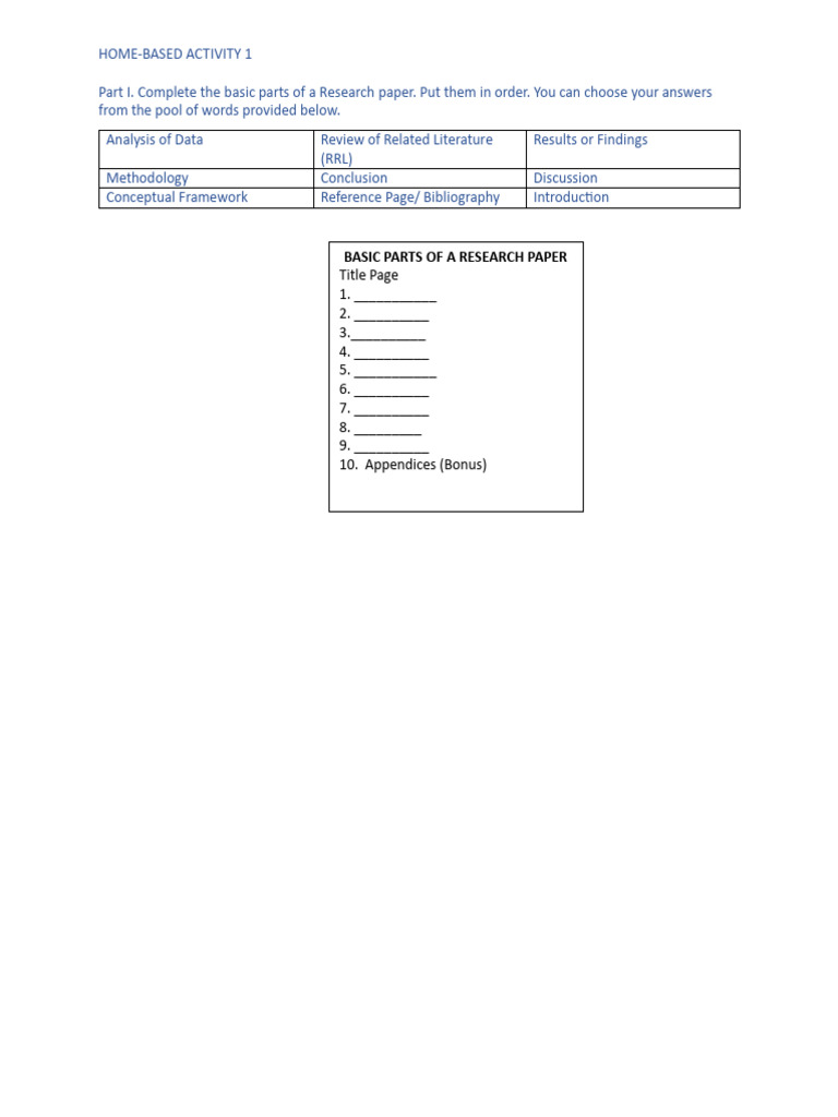 1st Home Based Activity | PDF