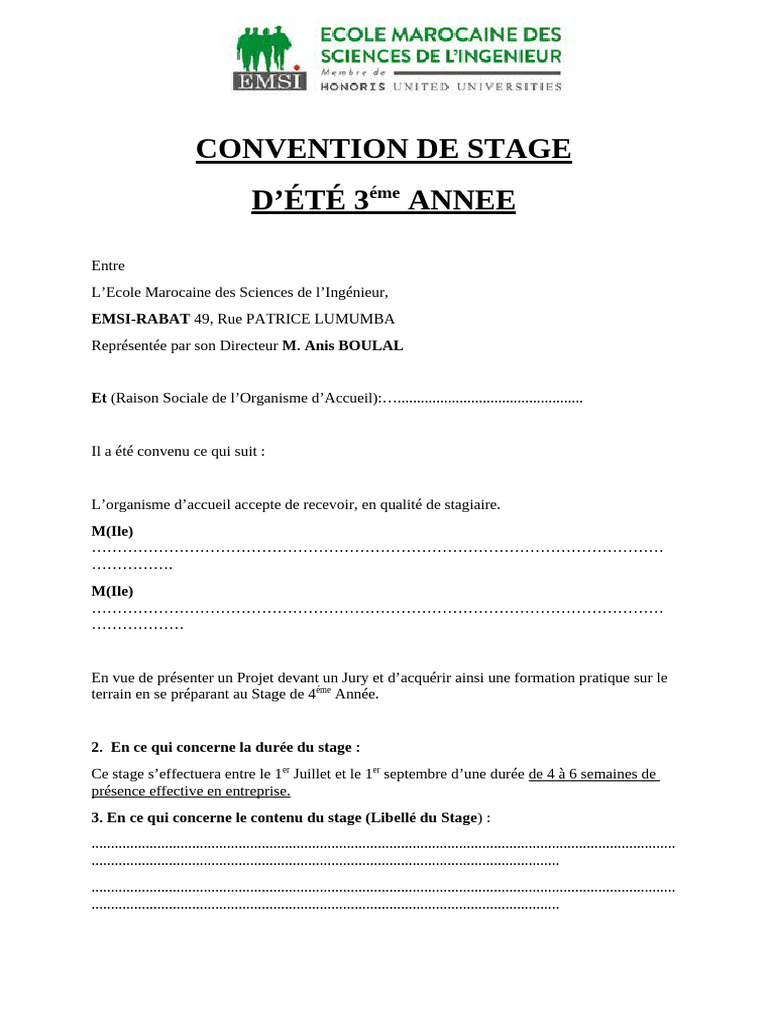 Copie de CONVENTION DE STAGE | PDF
