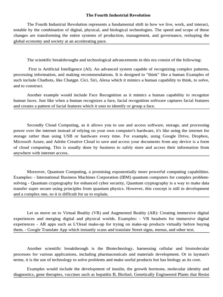 Fourth Industrial Revolution Technologies | PDF | Internet Of Things ...