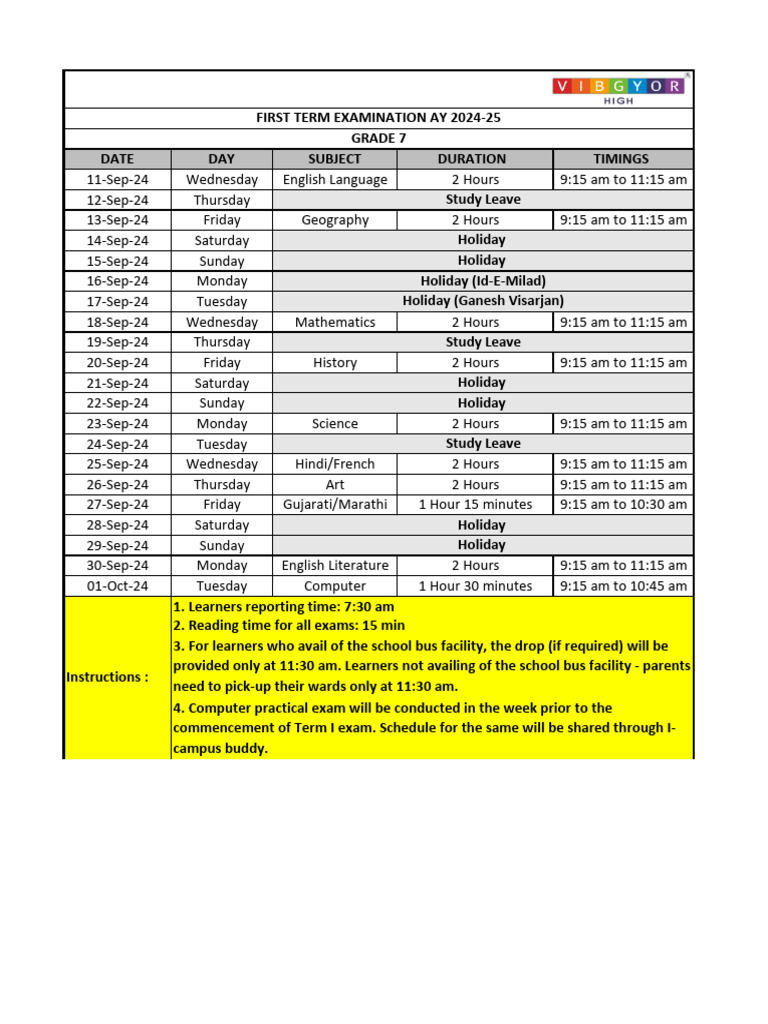 Annexure Timetable - Ay 24 25 | PDF