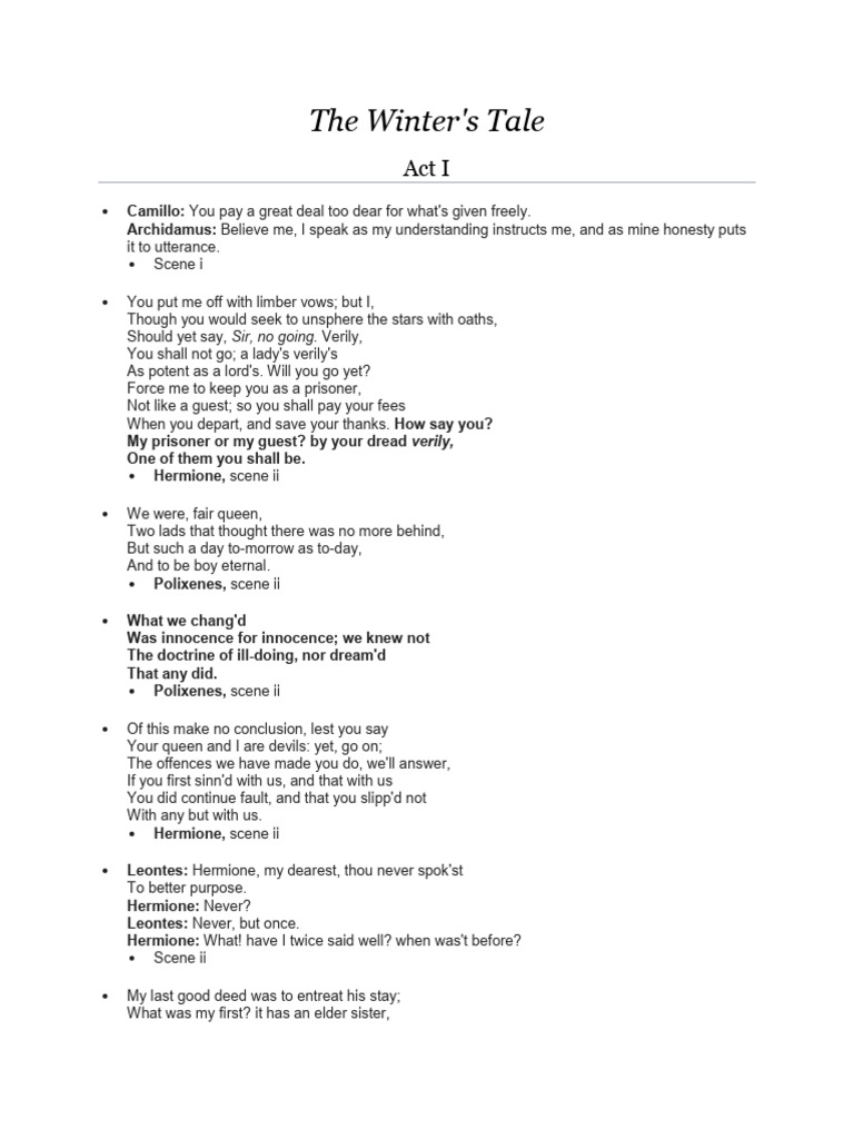 The Winter's Tale QUOTES | PDF