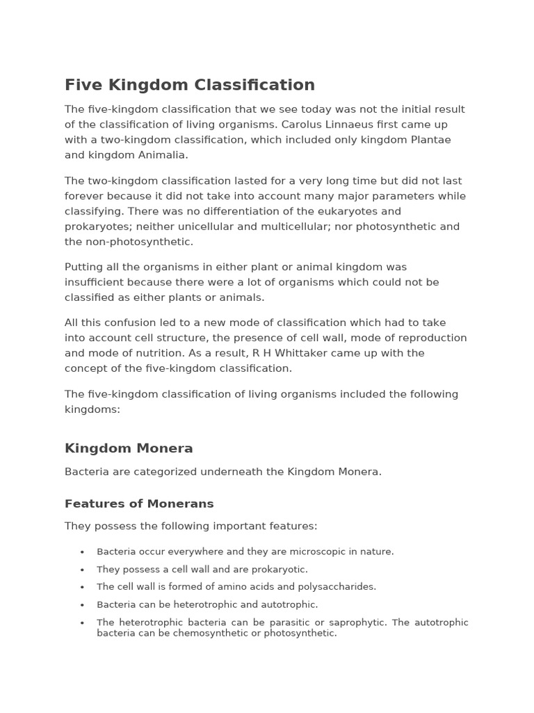 Five Kingdom Classification Guide | PDF | Bacteria | Social Science