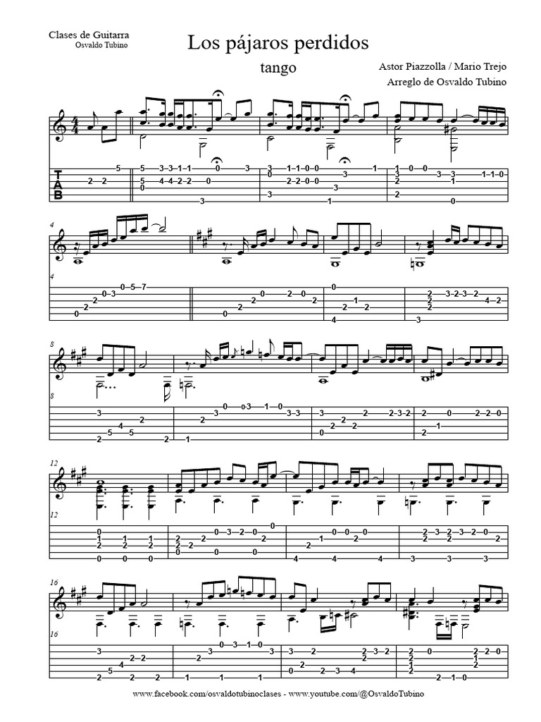 Los Pajaros Perdidos by Astor Piazzolla-Mario Trejo Arranged Osvaldo Tubino  | PDF | Tango | Argentine Music, image size:768x1024