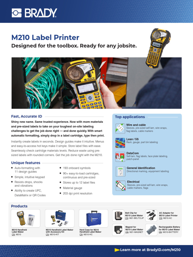 BRADY M210 Informational Sheet | PDF