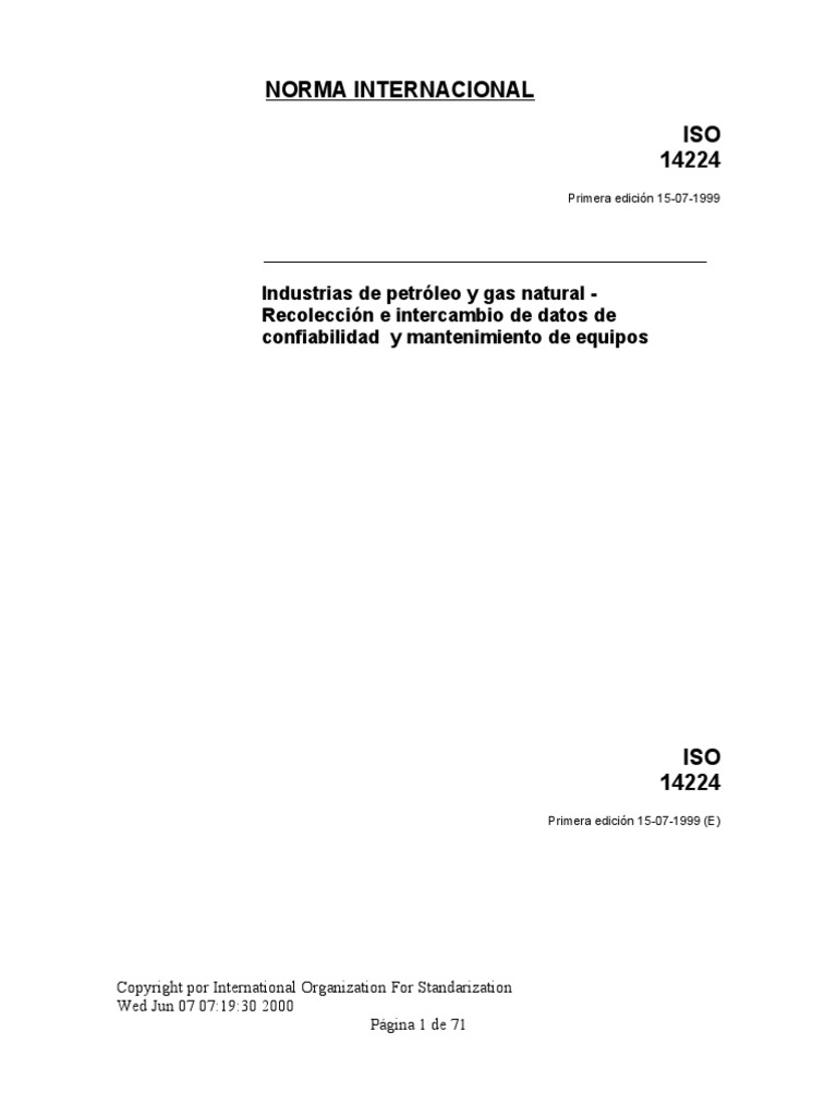 ISO 14224: Datos de Mantenimiento en Petróleo | PDF