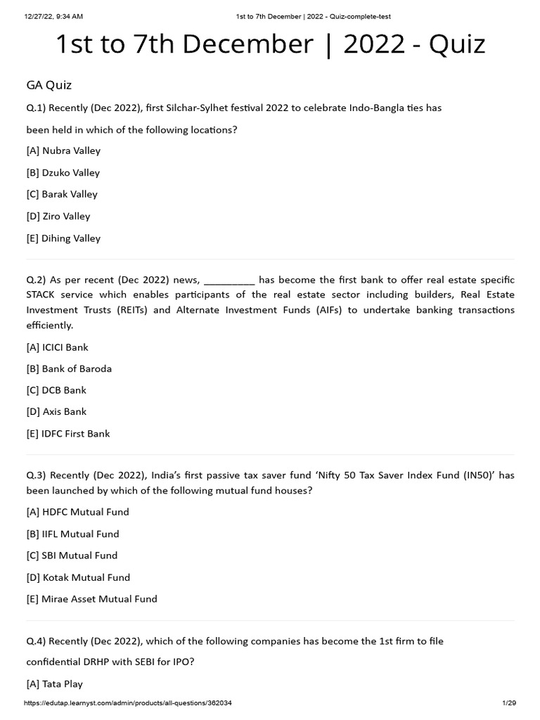 1st to 7th december 2022 quiz complete test lyst5483 pdf