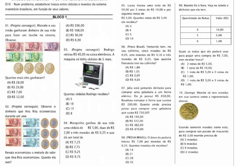 Sistema Monetário 5 Ano | PDF