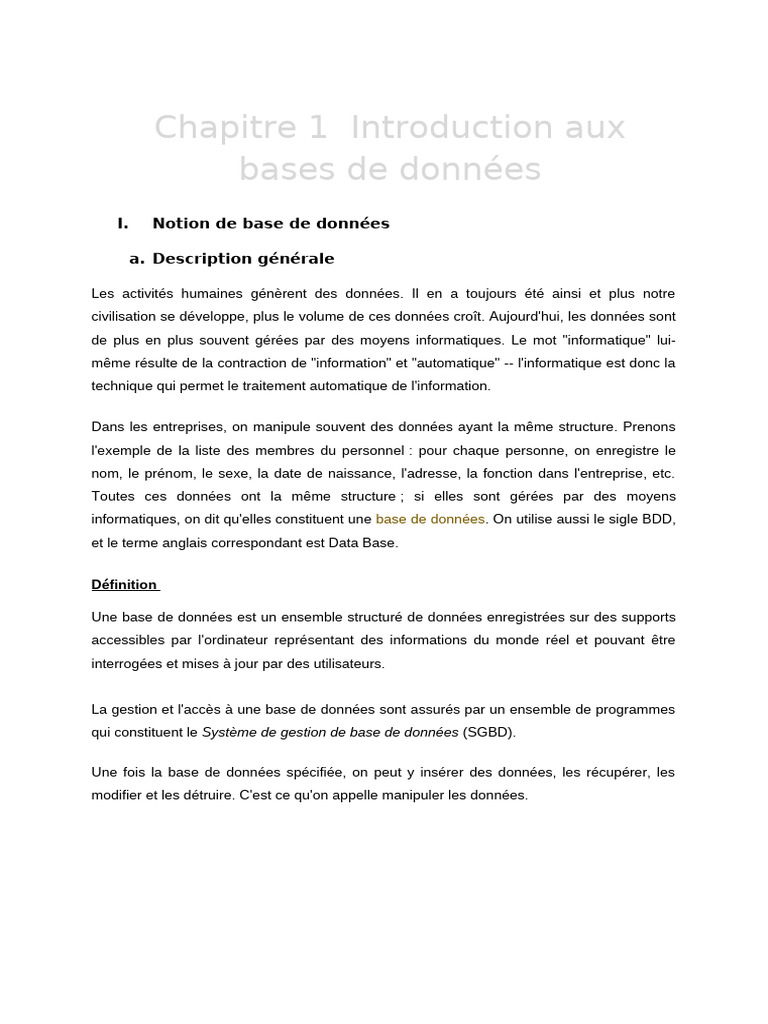 Chap1notion de Base de Données | PDF