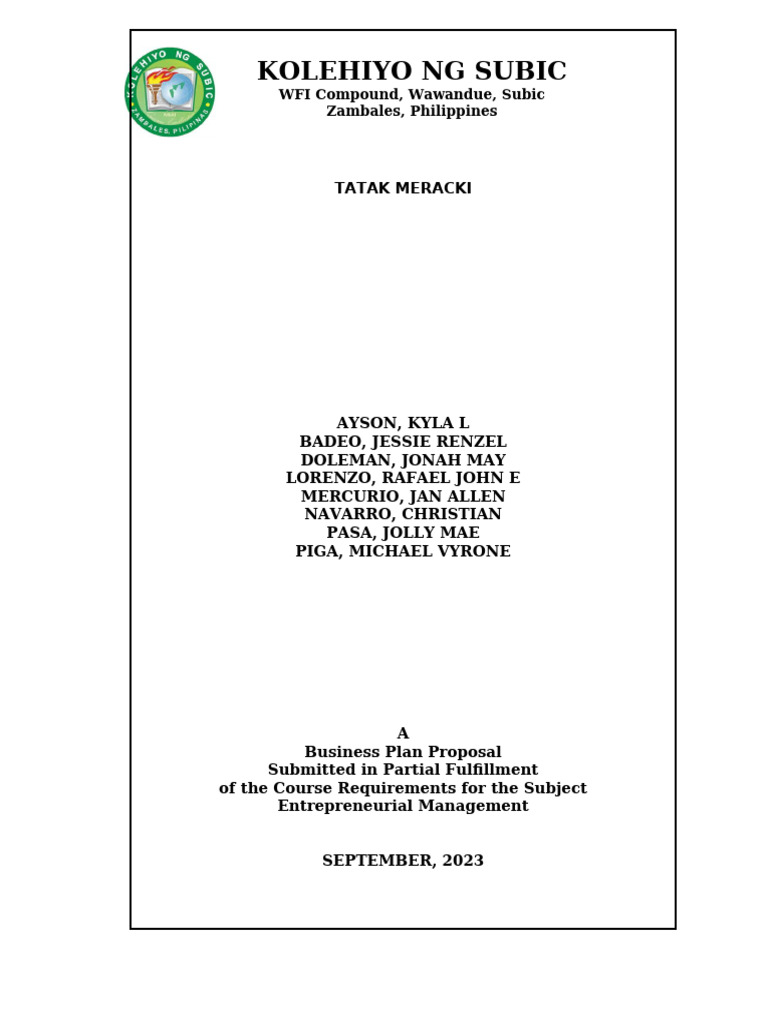 Business Plan for Tatak Meracki | PDF | Bookkeeping | Economies