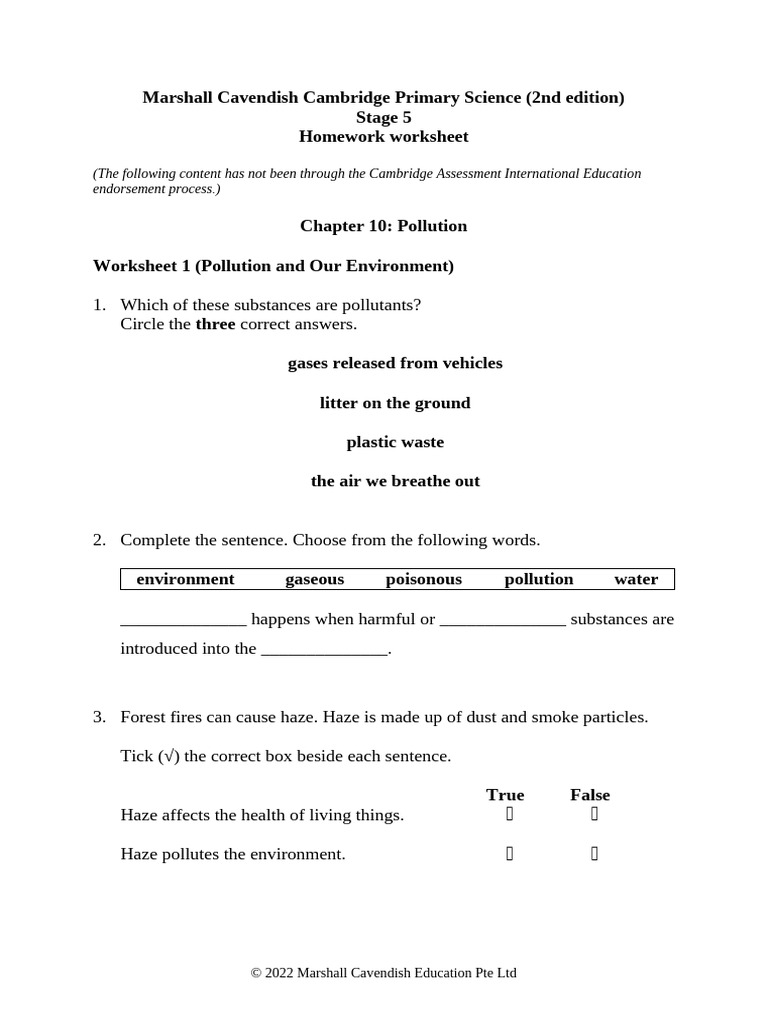 MCE Cambridge Primary Science 2E Stage5 HW WS C10 | PDF