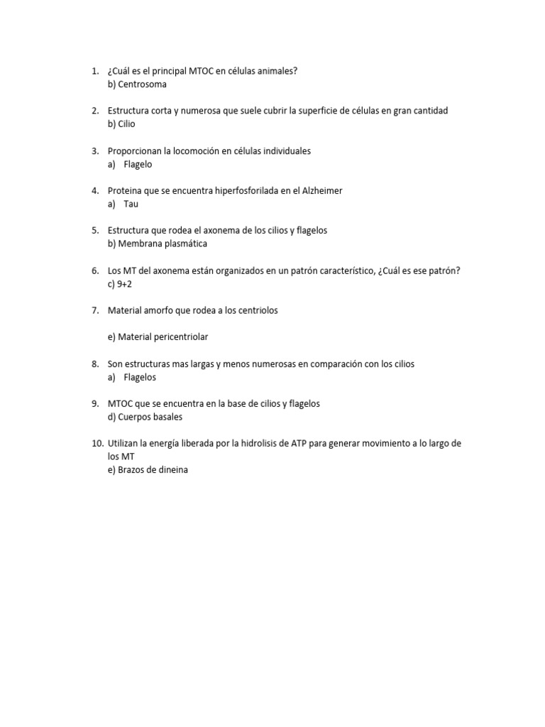 Preguntas Equipo 7 Mtoc Cilios Y Flagelos PDF