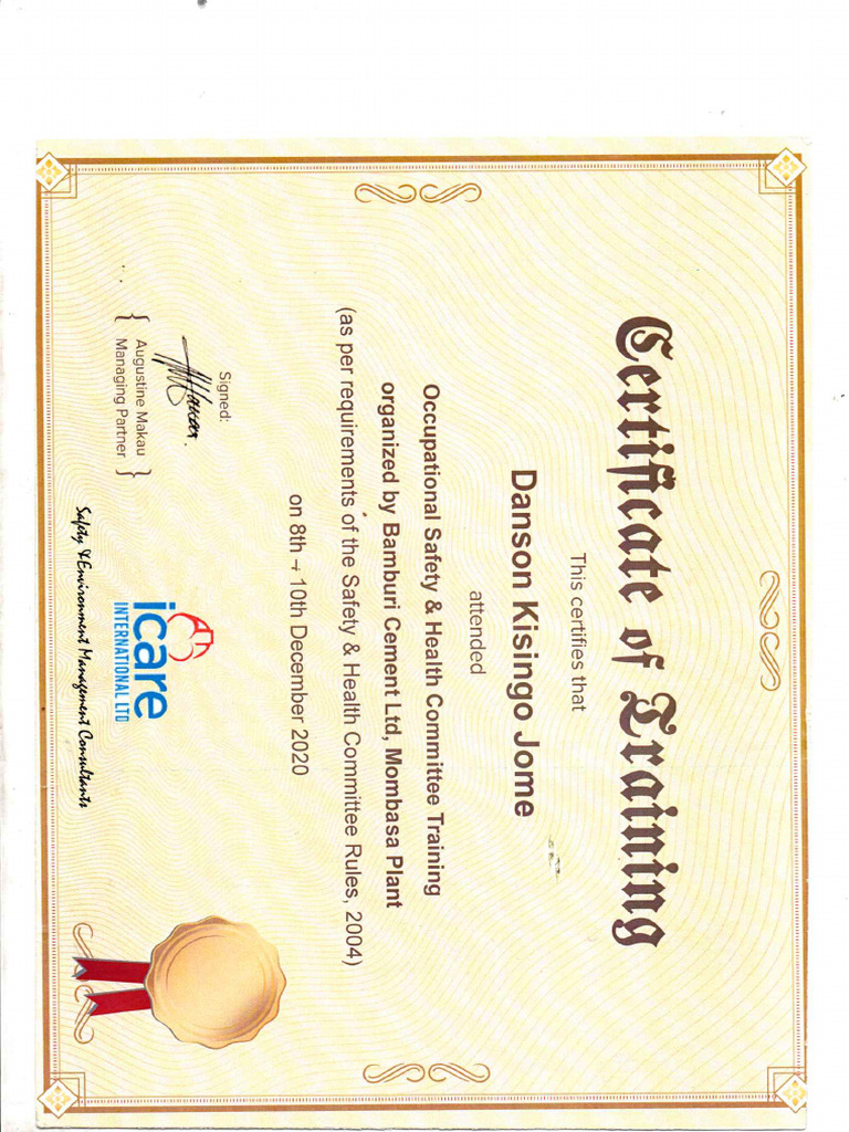 Occupational Health Safety Certificate Pdf