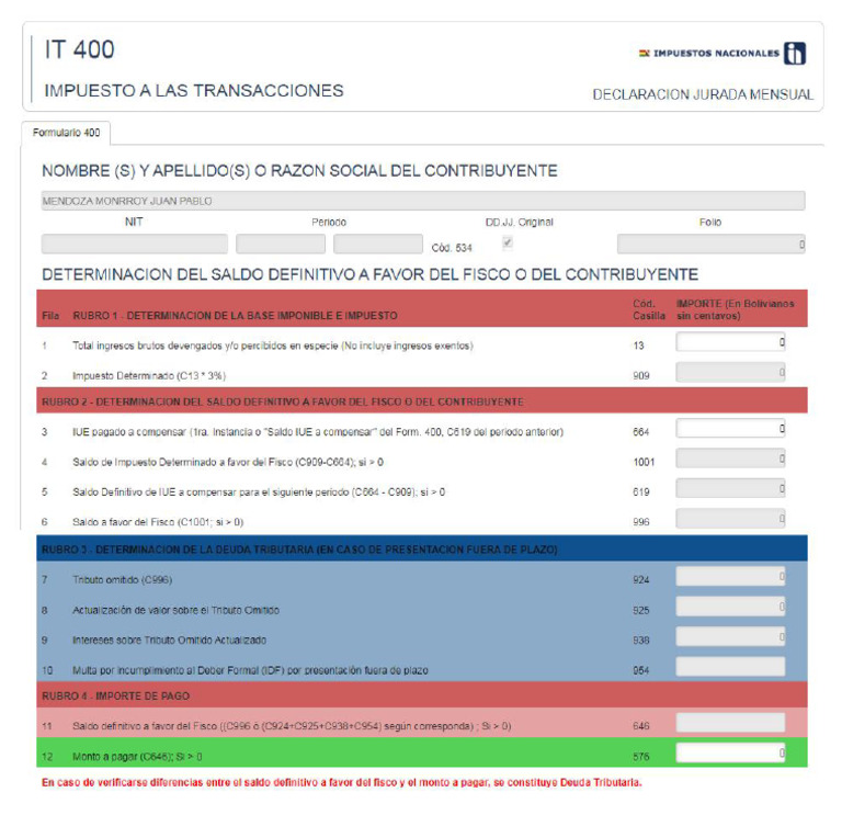 Formulario 400 v3 Resumido | PDF