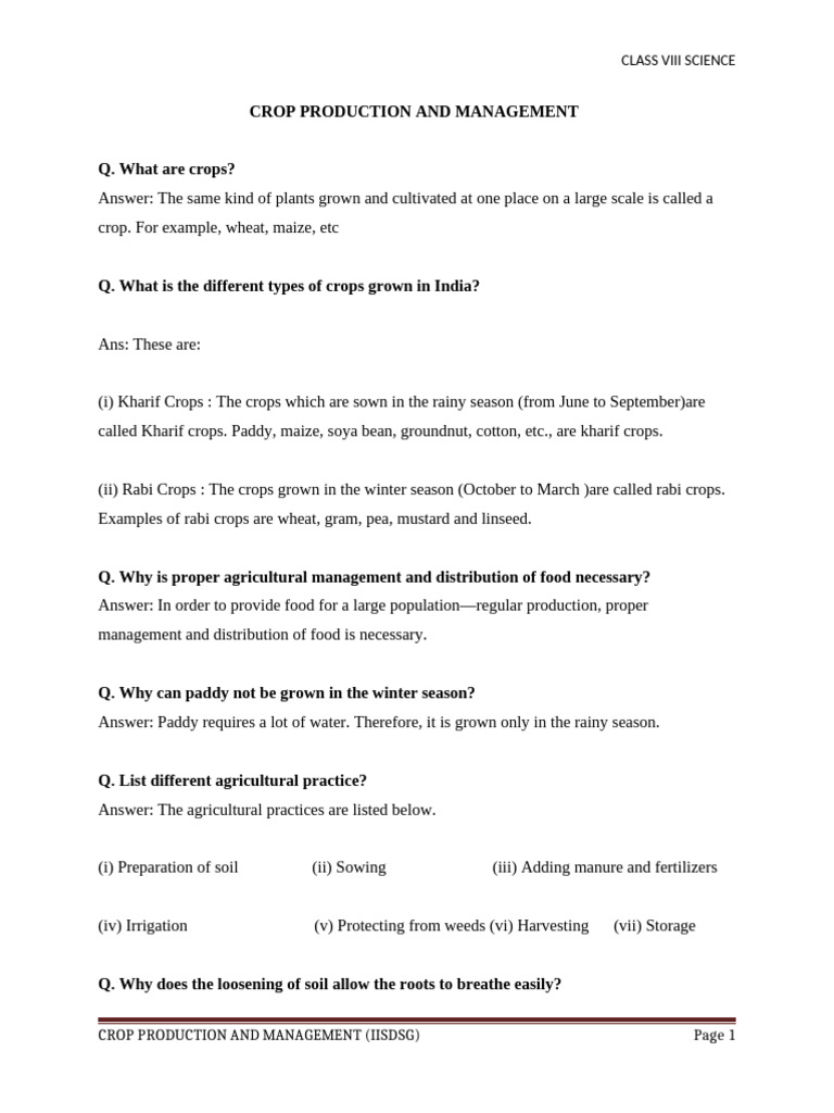 Crop Production and Management Questions | PDF