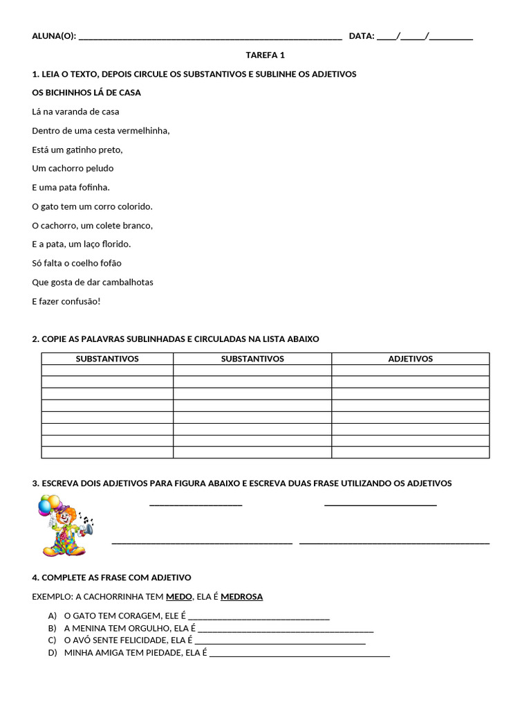 Atividade Adjetivo | PDF