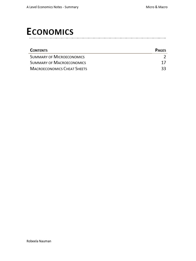 A Level Economics Notes - Summary | PDF