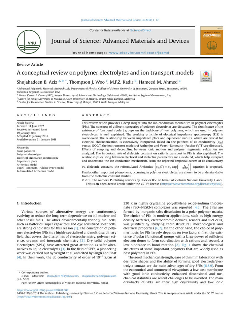 A Conceptual Review On Polymer Electrolytes and Io | PDF