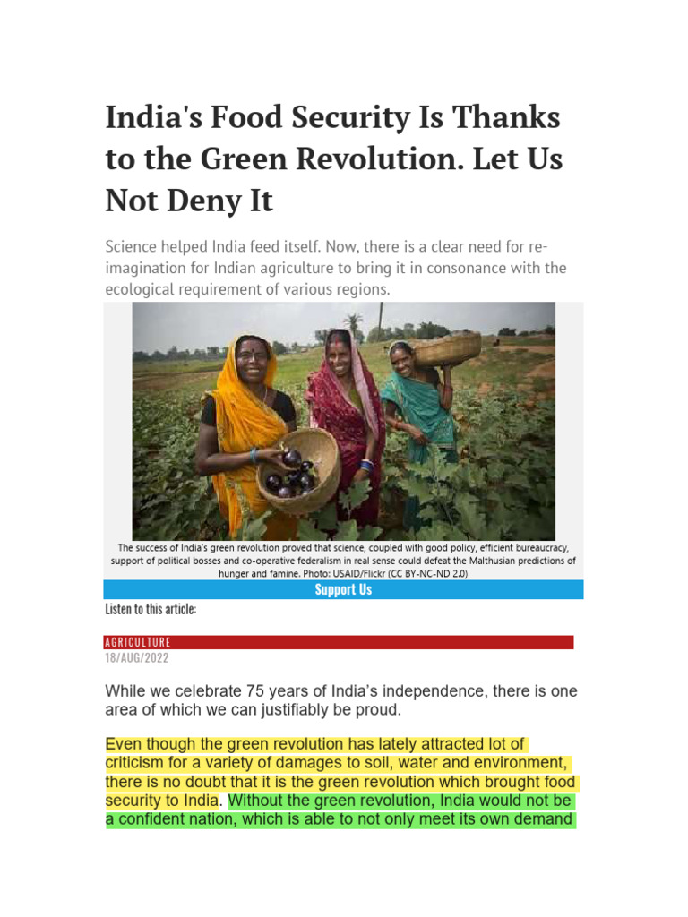 5 - India - S Food Security Is Thanks To The Green Revolution. Let Us ...