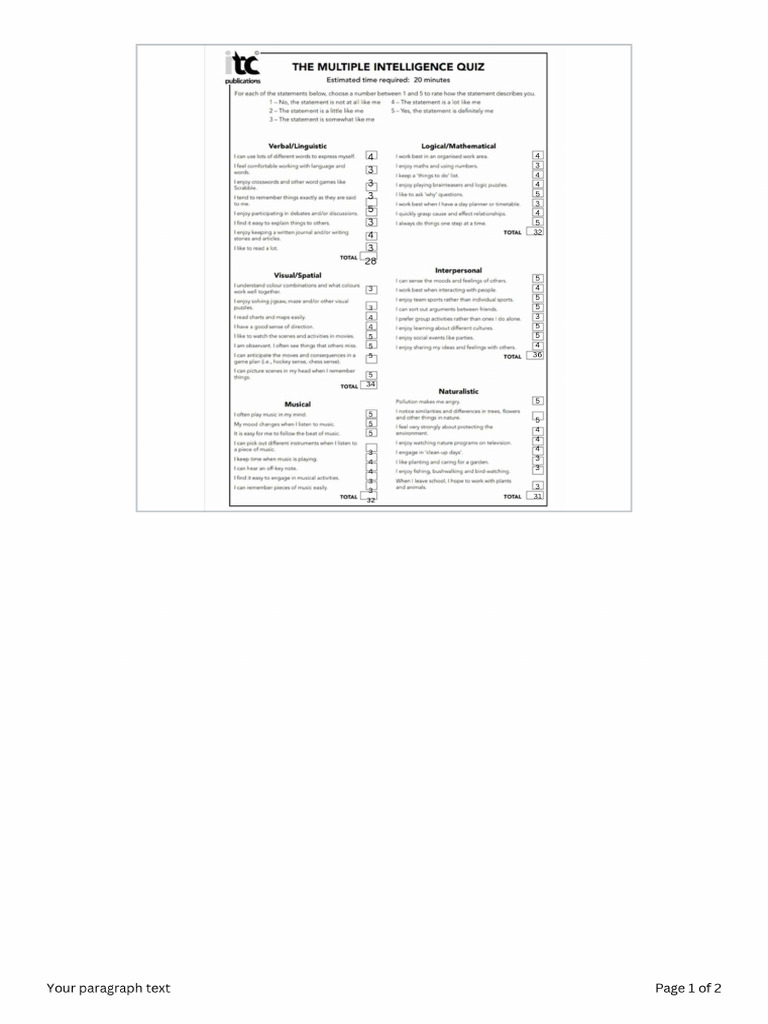 multiple intelligence quiz PDF