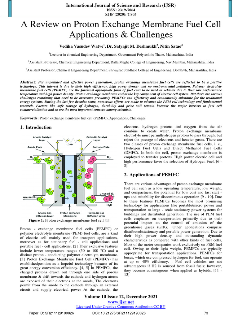 A Review On Proton Exchange Membrane Fue | PDF
