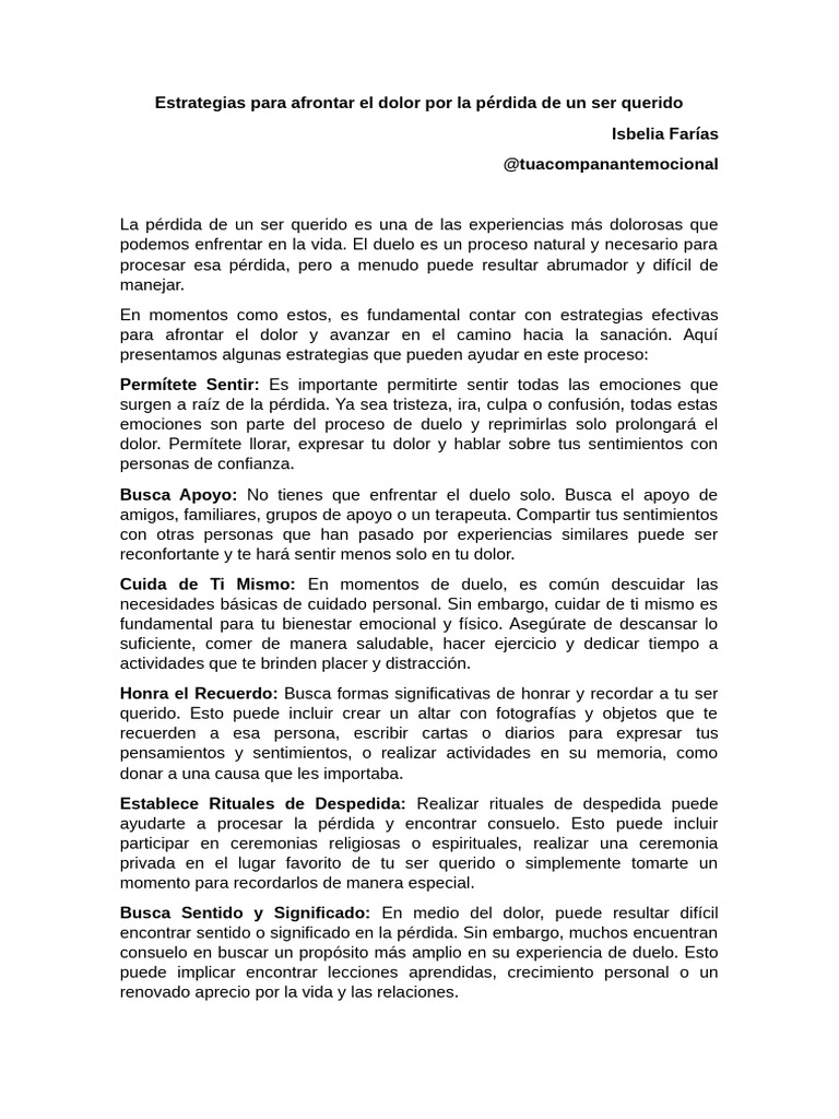 Estrategias para Afrontar El Dolor Por La Pérdida de Un Ser Querido ...