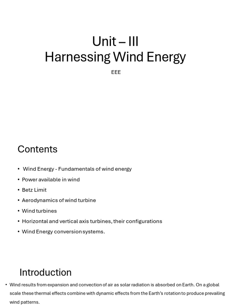 Unit - III Wind Energy Conversion | PDF