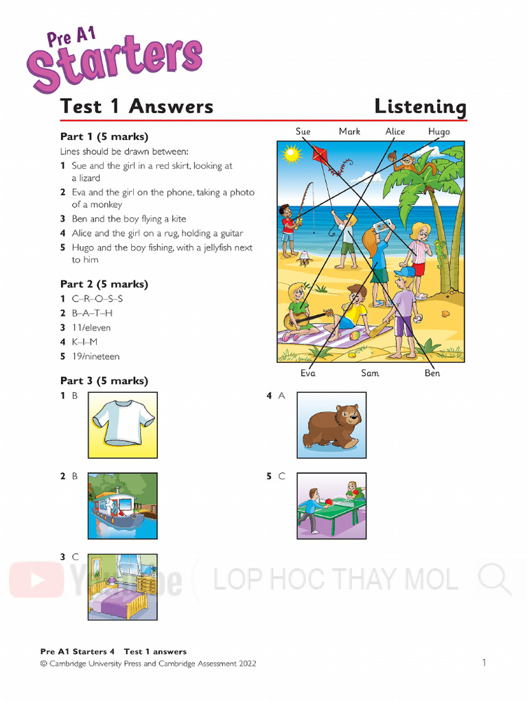 KEY - LISTENING Pre A1 Starters 4 | PDF