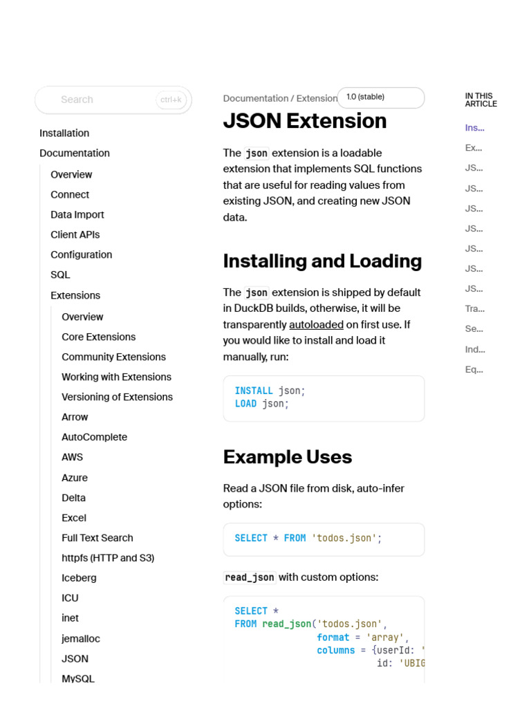 DuckDB JSON Extension Overview | PDF | Json | Boolean Data Type