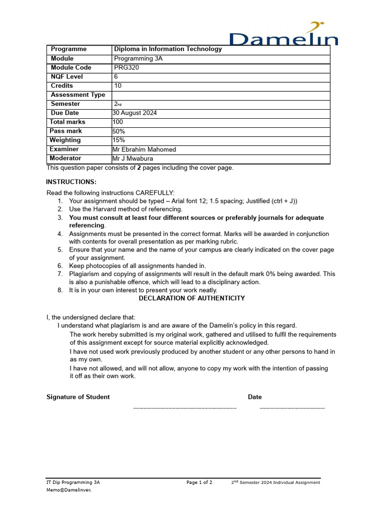 Programming 3A Group Assignment - 2024 | PDF