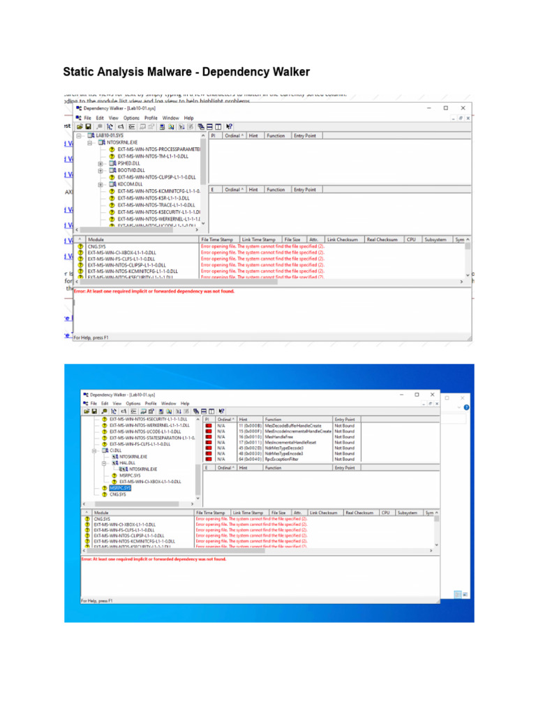 Static Analysis Malware - Dependency Walker | PDF