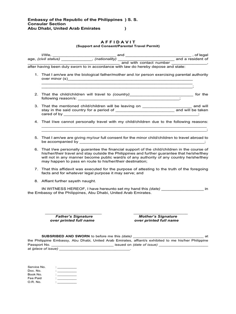 Affidavit For Parental Consent | PDF