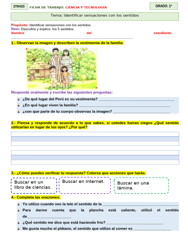 1° Ficha de Trabajo - Ciencia y Tecnologia | PDF