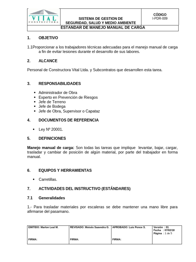I-PDR - 002 Manejo Manual de Materiales | PDF