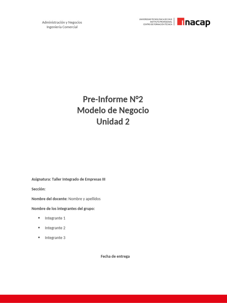 Pre Informe Modelo de Negocios Inacap Unidad 3 | PDF