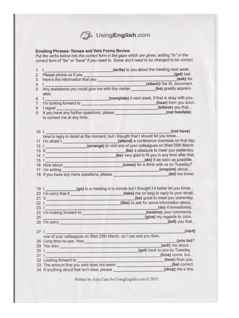 Email Tenses - Jpeg | PDF