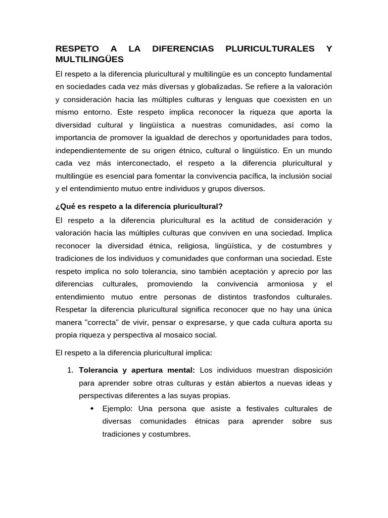 Respeto A La Diferencias Pluriculturales y Multilingües | PDF